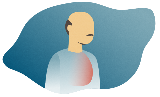 Colorful silhouette of a man with a highlighted region on his chest to represent respiratory comorbidities in migraineurs. 