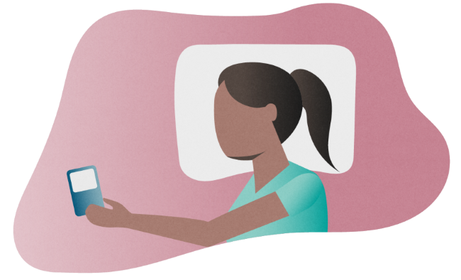 Colorful silhouette of a woman holding a mobile phone to depict sleep disorders in patients with migraine. 