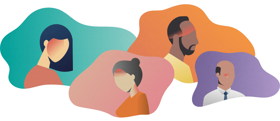 Colourful silhouettes of two women and two men suffering from different types of headache.