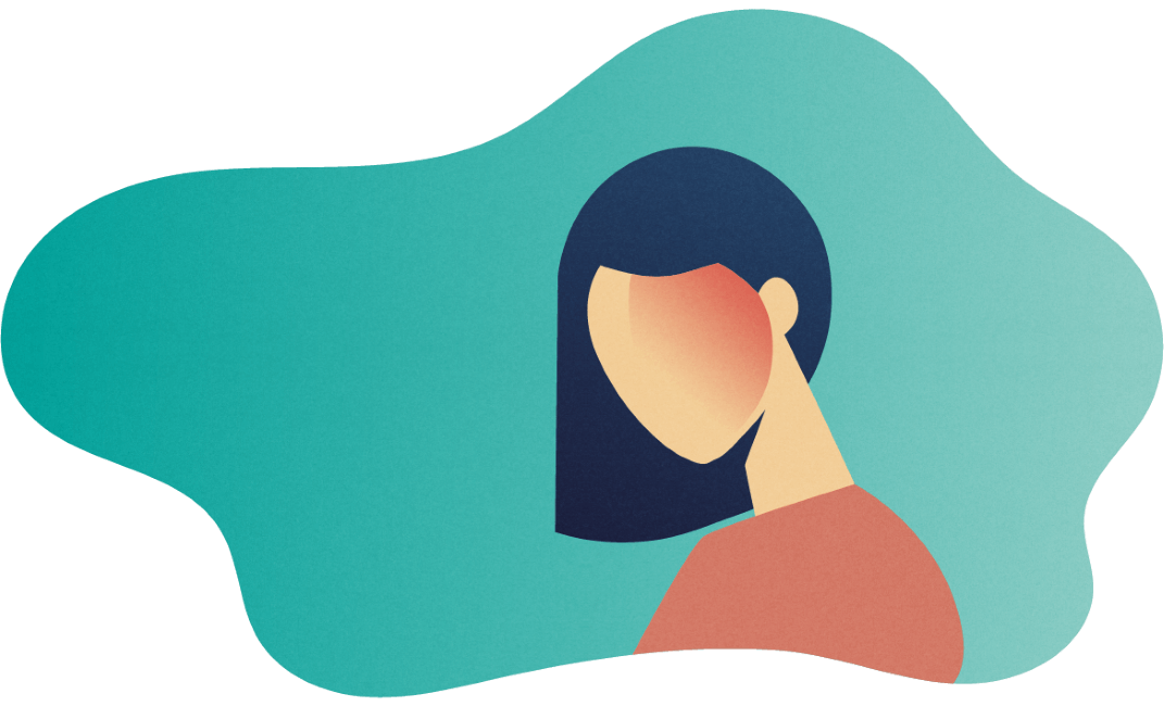 Colourful silhouette of a woman suffering from migraine.